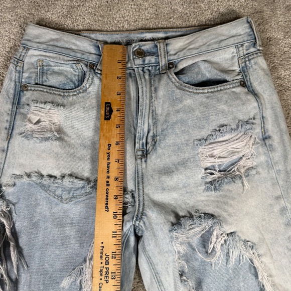American Eagle Women's 4 Mom Jean Light Wash Distressed Ripped Denim Jeans - Picture 3 of 11